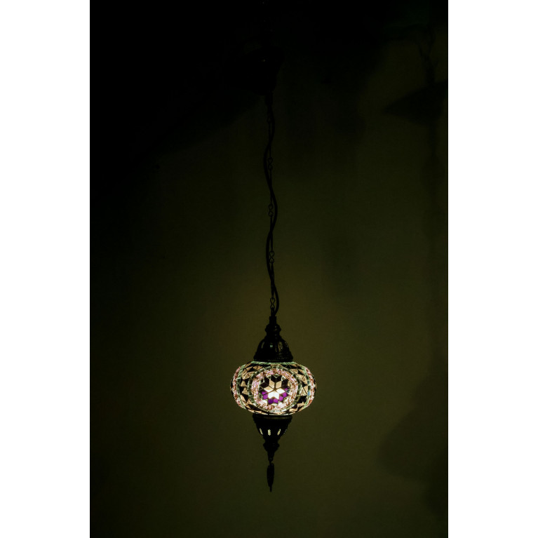Hanging mosaic lilac/white lamp UFO, 70 cm